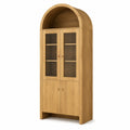Buffet haut en bois avec portes en verre et étagères
