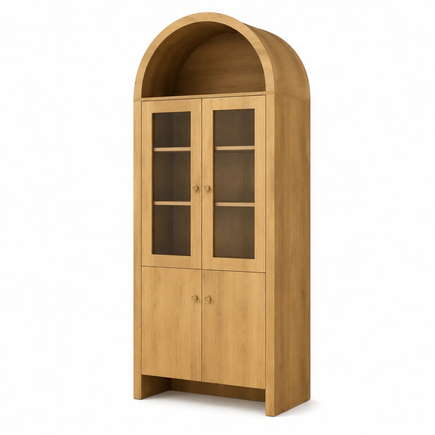 Buffet haut en bois avec portes en verre et étagères