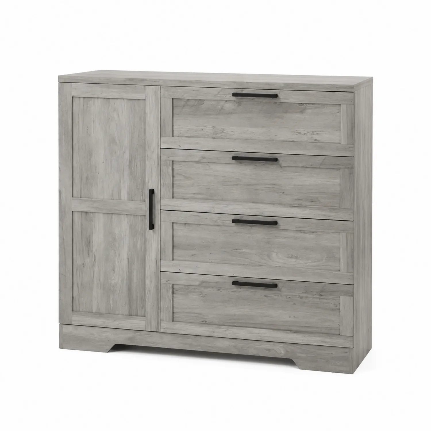 Commode en Bois Gris avec 4 Tiroirs et 1 Porte