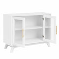 Buffet en Bois Blanc avec Portes en Verre Strié