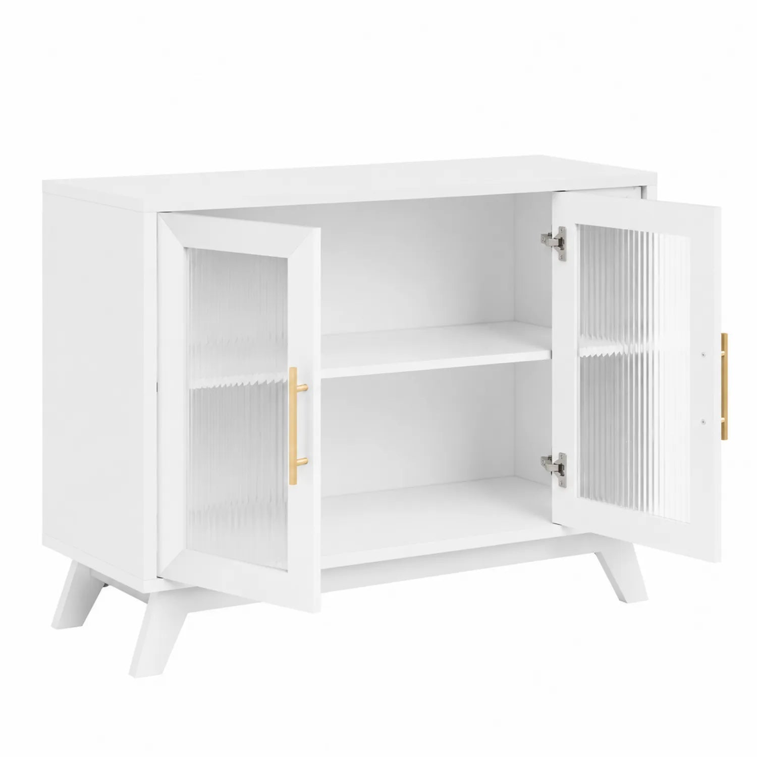 Buffet en Bois Blanc avec Portes en Verre Strié
