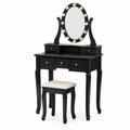 Coiffeuse en Bois avec Miroir LED et Tabouret Noir