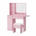 Coiffeuse en bois avec tabouret et miroir LED rose