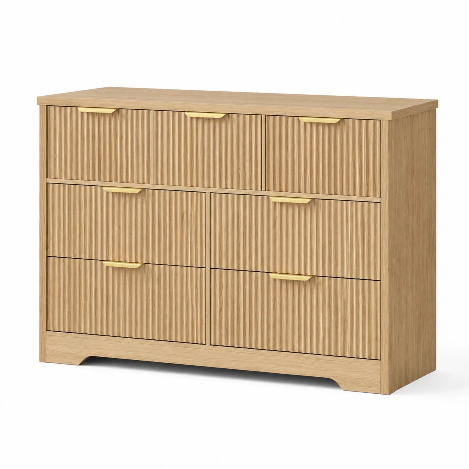 Commode en bois de chêne à 6 tiroirs, Chêne clair, Poignées dorées