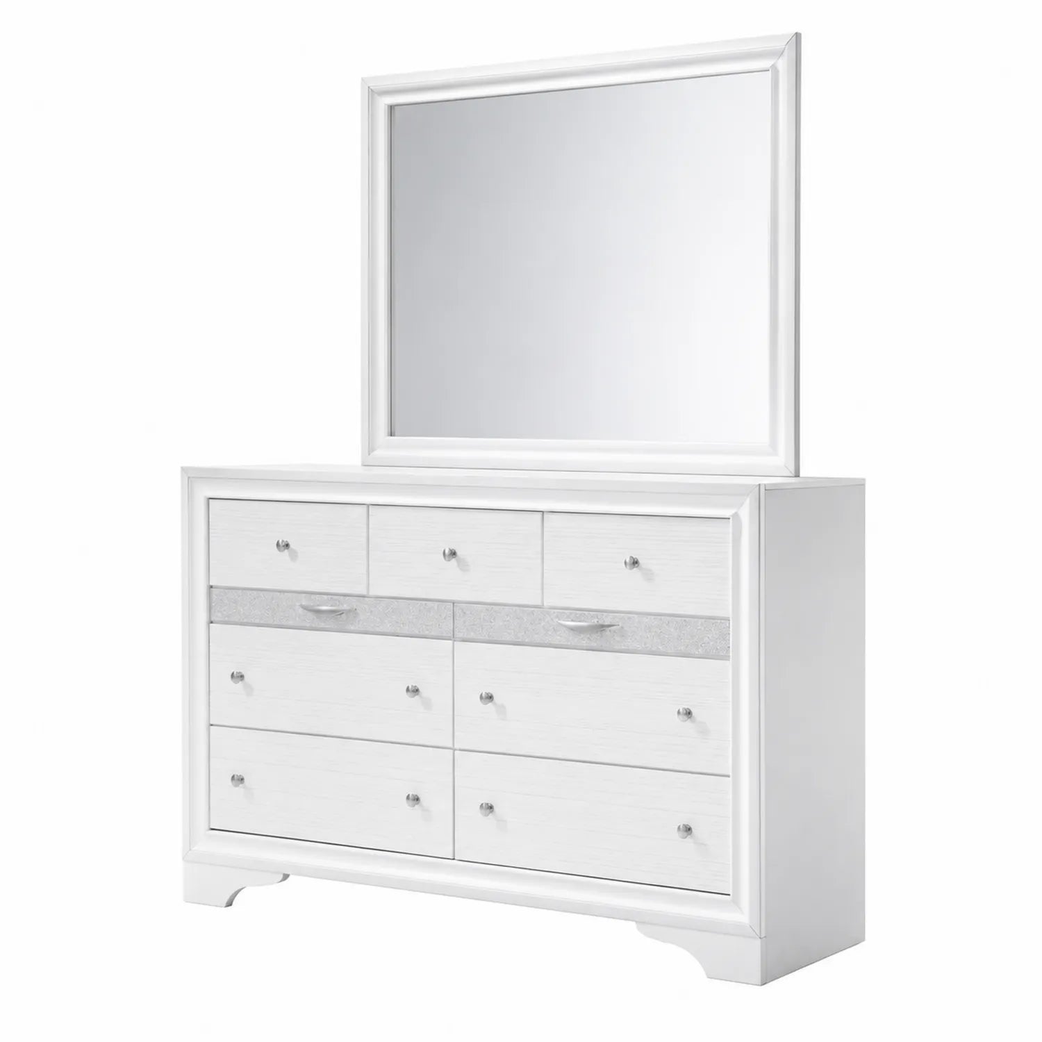 Commode blanche en bois avec miroir et 8 tiroirs