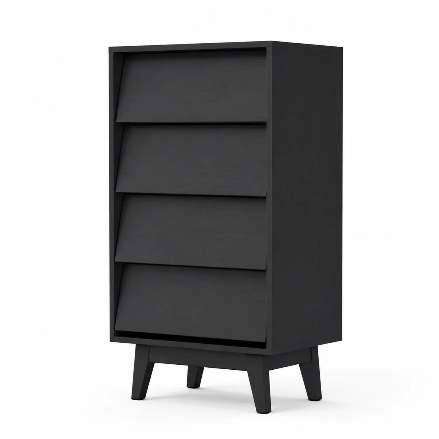 Commode en Bois MDF Noir à 4 Tiroirs