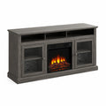 Meuble TV avec cheminée électrique en bois MDF et verre trempé, 152 cm
