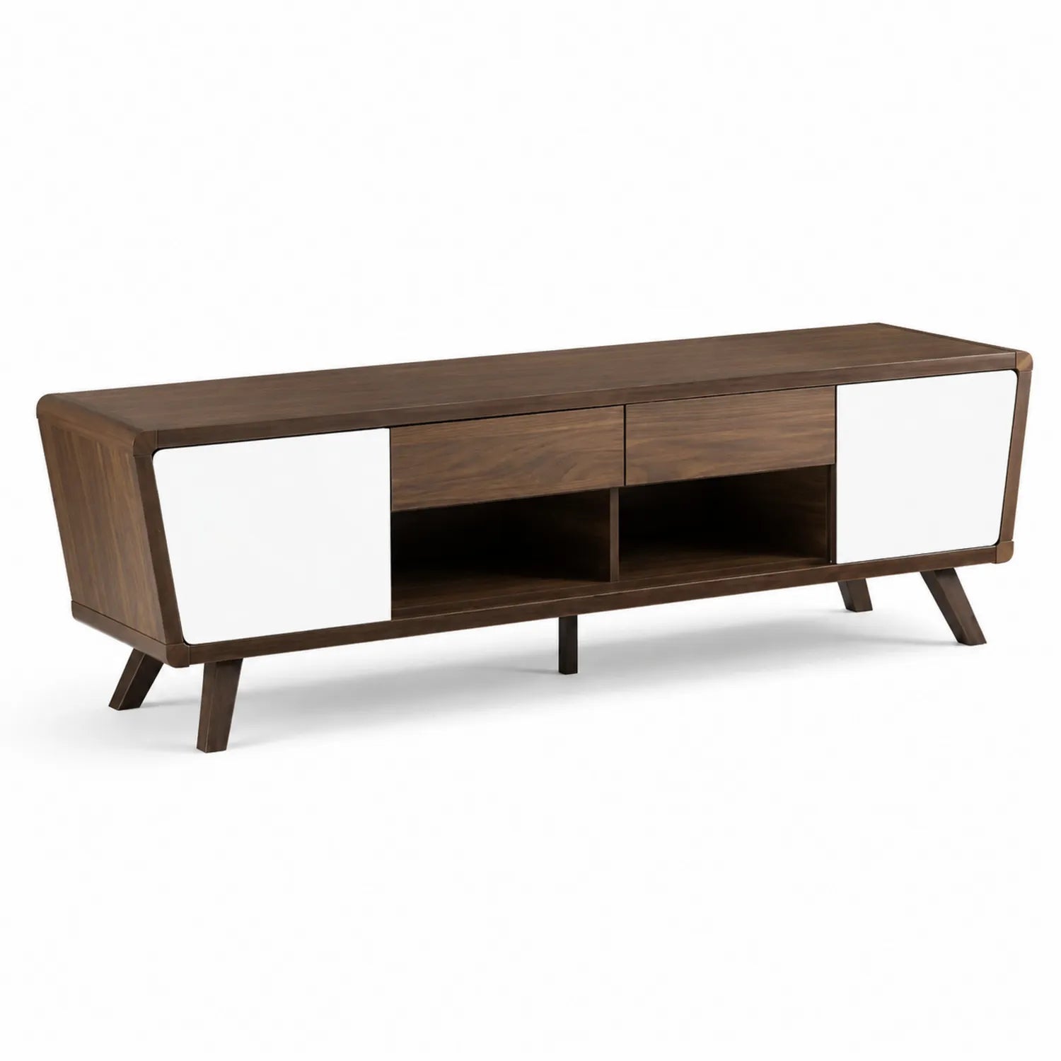 Meuble TV en bois avec portes blanches 160 cm
