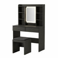 Coiffeuse noire avec miroir LED et tabouret