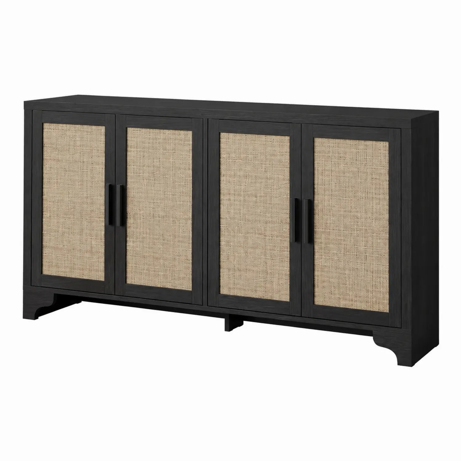 Buffet en bois et rotin 4 portes 160x40x85 cm