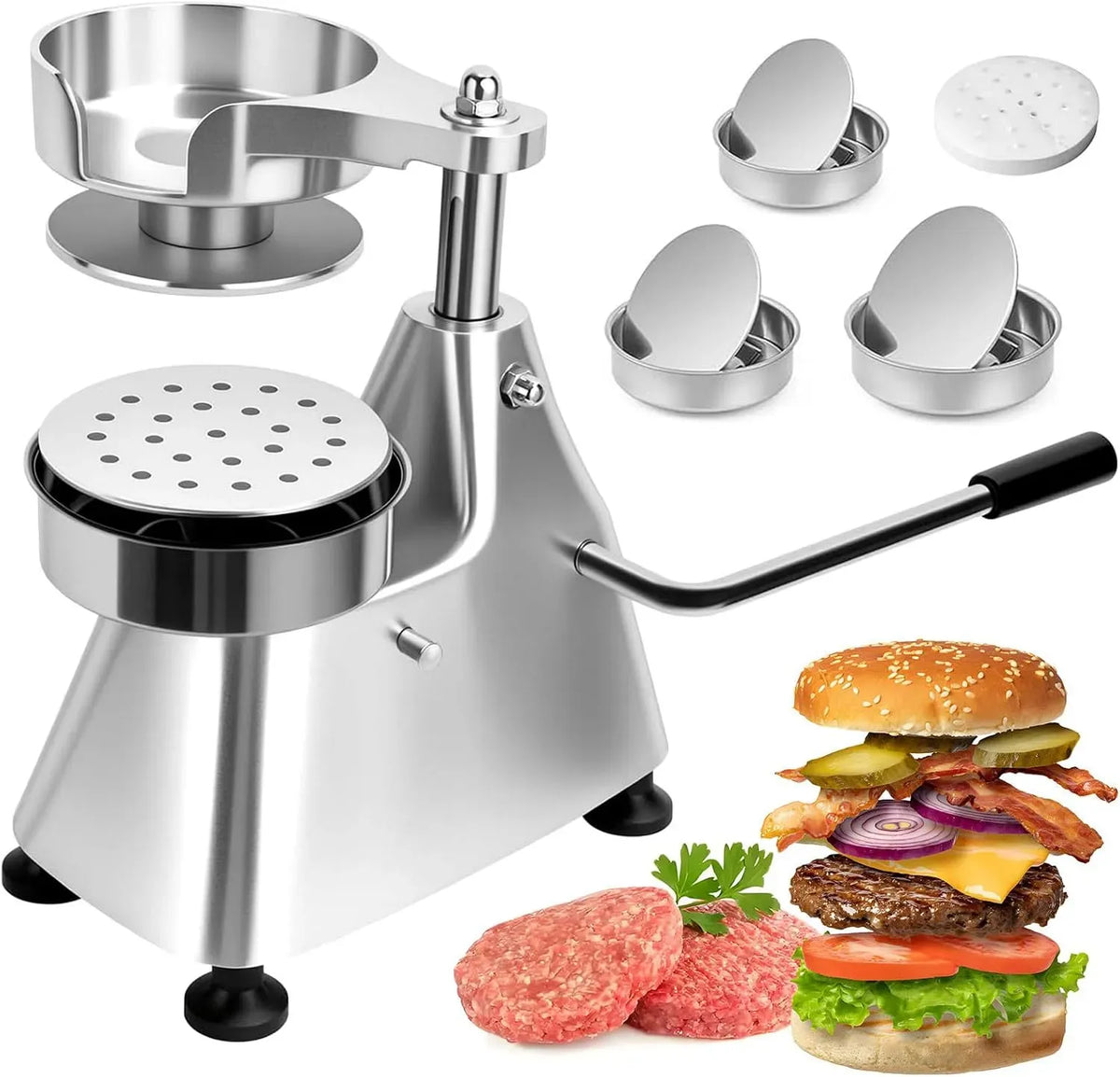 Machine à hamburger, machine de formage, presse, 10,2 cm, 1,2 cm, 1,5 cm, professionnel, acier inoxydable, pour galettes de 10