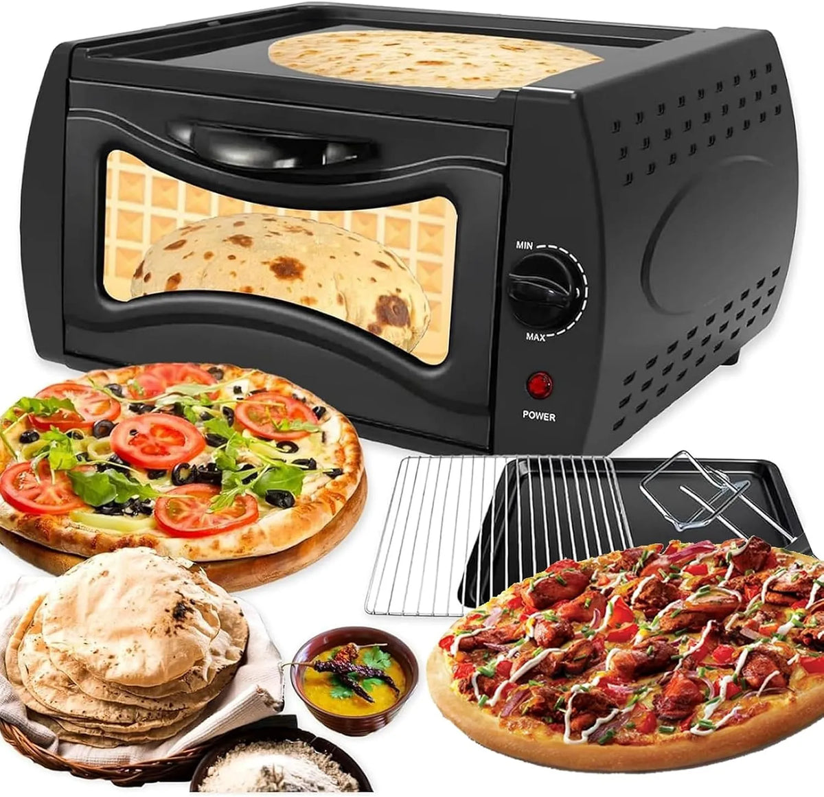 Four électrique à pizza, 15 L, 50 à 400 °C, mini machine à pizza de comptoir pour Chapati, contrôle de la température 50, 400 °C, Four d'intérieur
