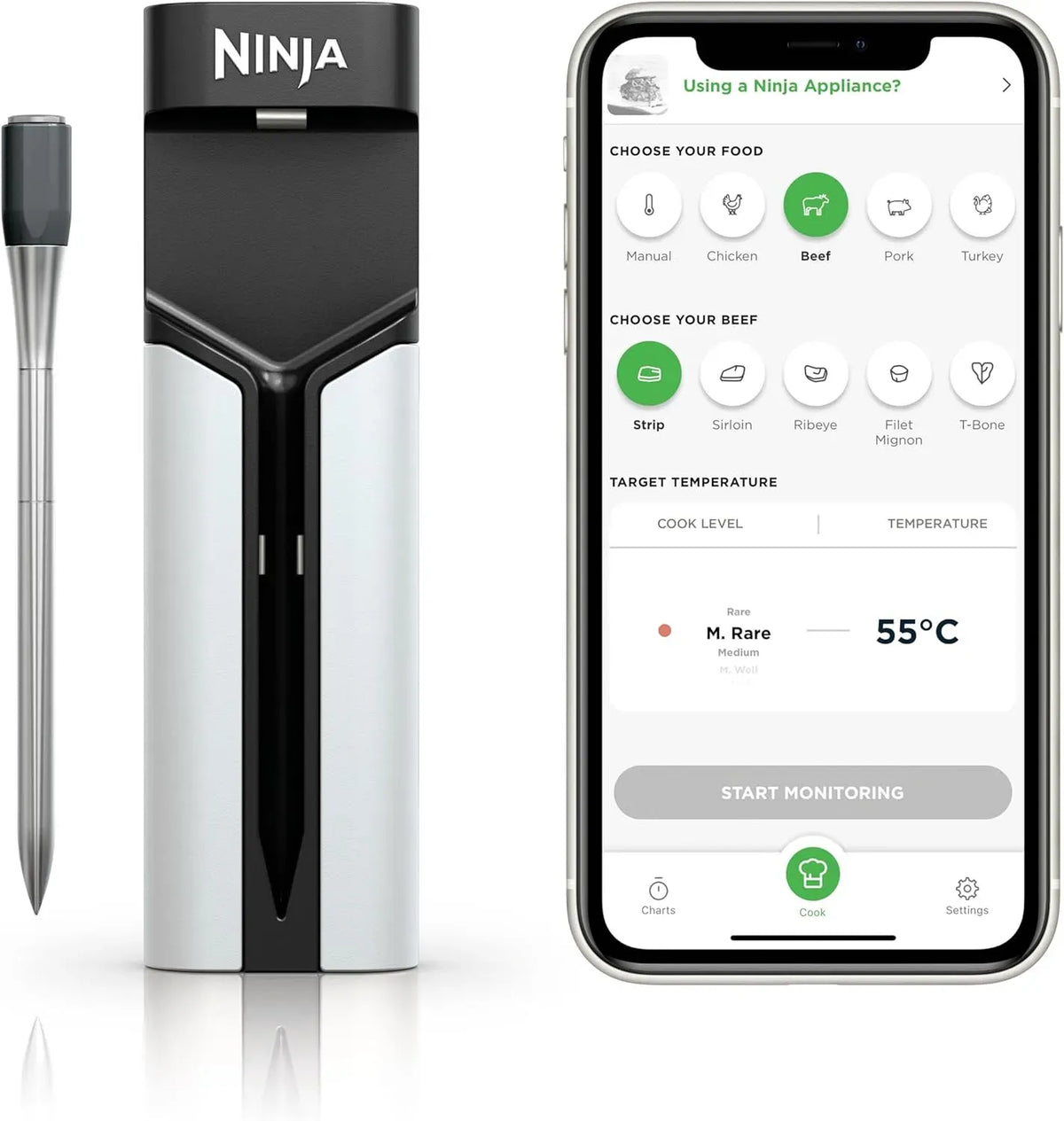 Ninja WP100EU thermomètre, 50 m, extérieur, IP65, Bluetooth, gril, sans fil