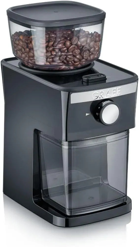 GRAEF CM252 Moulin, broyeur à grains de café, 130 W, 80 g, 12 tasses, grand réservoir, amovible, noir