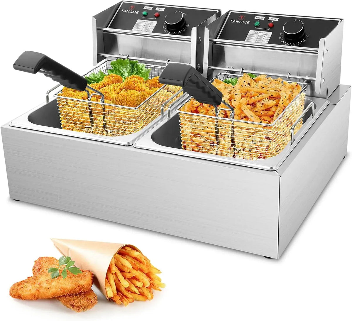 Professionnelle, 5000W Électrique avec Paniers, Cuve en Acier Inoxydable Épaissi 0,8mm, à Huile de Comptoir 20,7L Grande Capacité avec Limiteur de