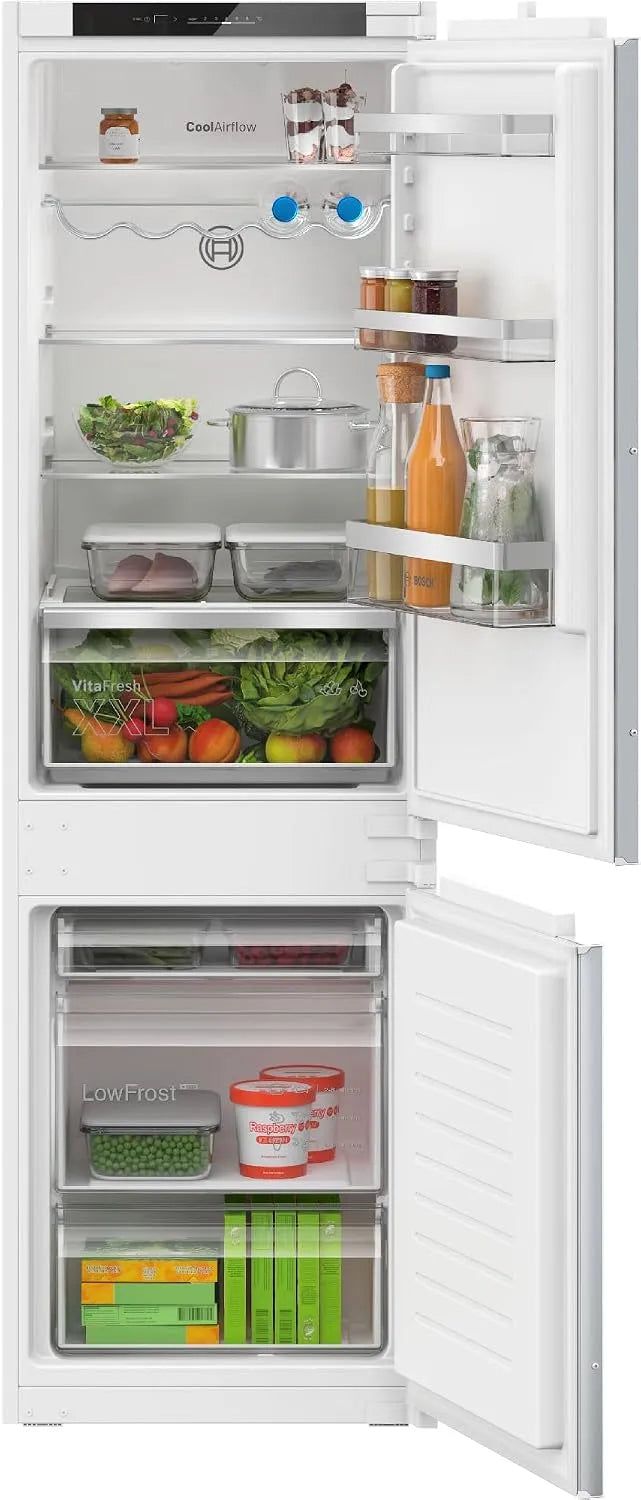 Bosch KIV86VSE0 Réfrigérateur combiné, 183 L, 177.2 x 54.1 cm, 35 dB, encastrable, éclairage LED, frigo avec congélateur, VitaFresh, Série 4, 30-35 dB