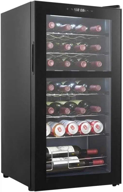 Cave à vin électrique, 28 bouteilles, 2 zones de température, éclairage LED, pose libre, noir, Northern Collection 28 Black