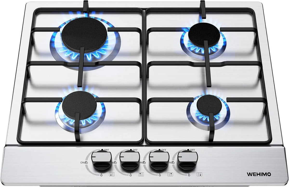 Plaque de cuisson à gaz, 59 cm, 4 foyers, 7200/2700, 1750 W, encastrable, acier inoxydable, table de cuisson à gaz, 4 zones de cuisson, Pour gaz