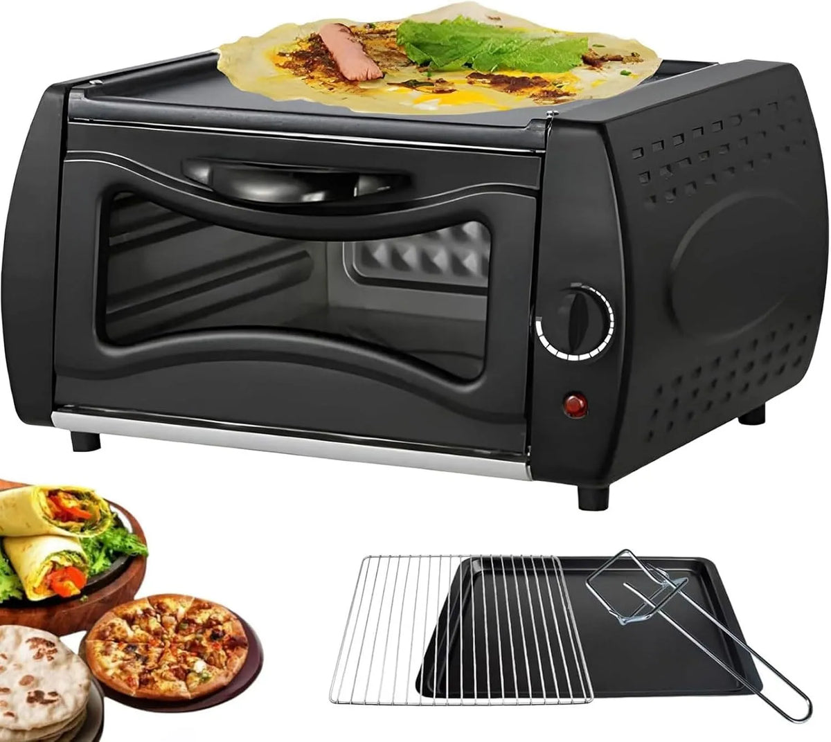Cuisinière avec four, 15 L, 50 à 400 °C, gril, pizza, Contrôle de température 50-400°C, Four Tandoor indien avec plaque de cuisson, poignée de plateau