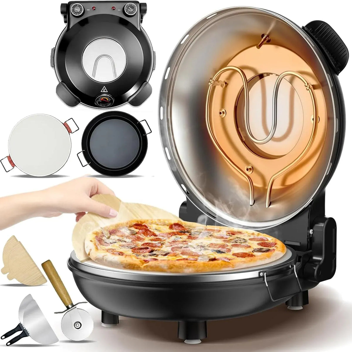 Four électrique à pizza, 12 pouces, portable, Chauffe jusqu'à 420 ℃