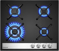 Cuisinière avec four, 60 cm, 4 foyers, GASLAND GH6604BG1FC, encastrable, noir, compatible LPG, Gaz naturel, 4 feux, cuisinière à gaz butane 8000 watts