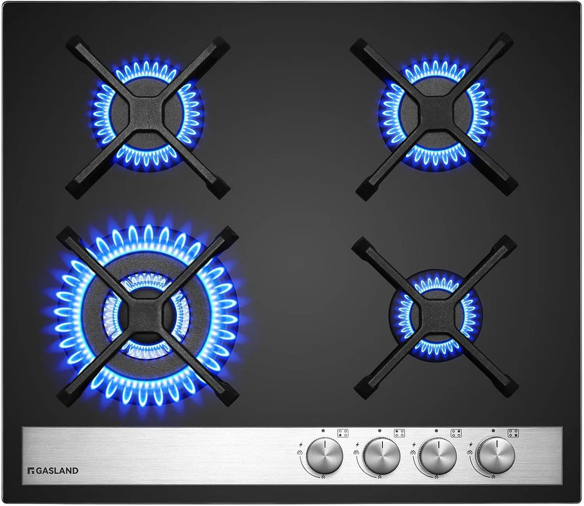 Cuisinière avec four, 60 cm, 4 foyers, GASLAND GH6604BG1FC, encastrable, noir, compatible LPG, Gaz naturel, 4 feux, cuisinière à gaz butane 8000 watts