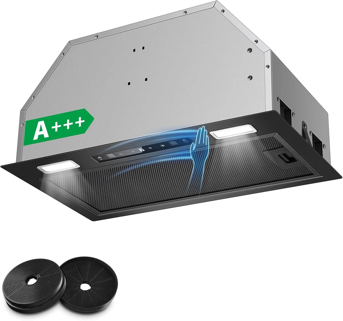Hotte aspirante, 52cm, 750 m3/h, hotte de cuisine, évacuation et recyclage, éclairage LED, 3 vitesses, encastrable, Boost, tactile, Encastrée