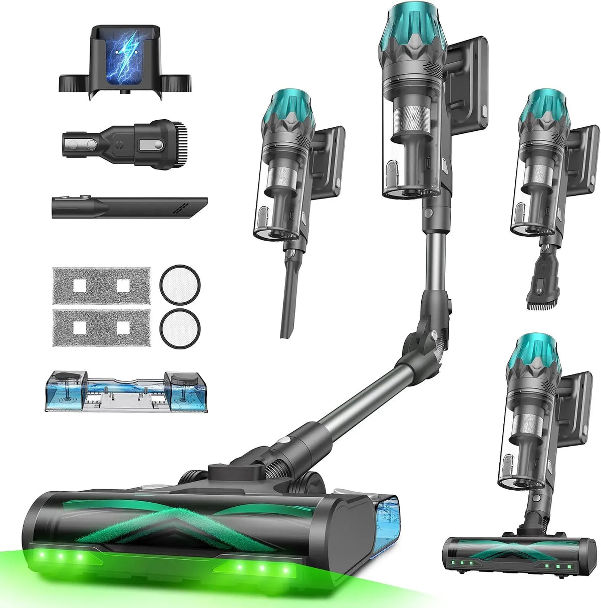 Aspirateur V15, 600 W, 600W 60 min Autonomie, 4D Brosse anti-emmêlement｜Dural GreenEye, HEPA