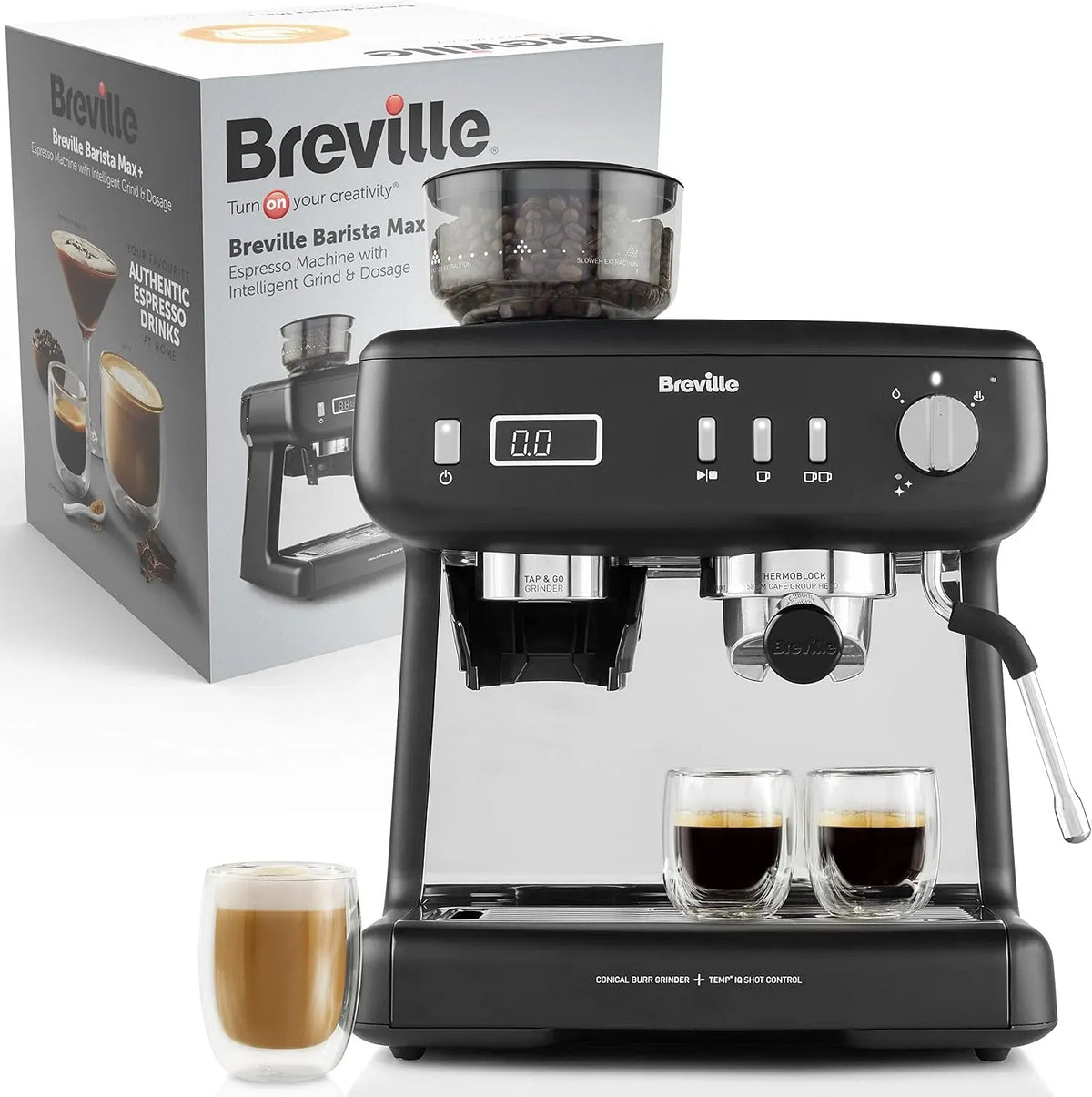 Machine à expresso VCF152X, minuteur, noir, Pompe italienne 15 bars, latte et cappuccino, Minuteur d'extraction précis