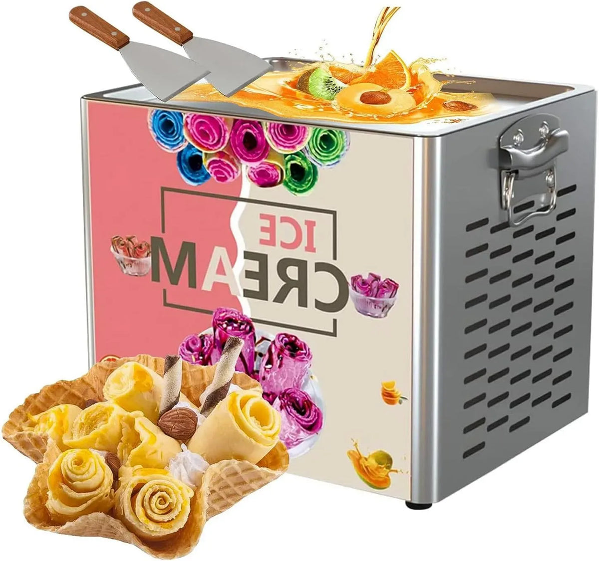 Machine à Rouler, Machine à crème, machine à glace et sorbet, 330 W, professionnel, pour Une crème glacée roulée m