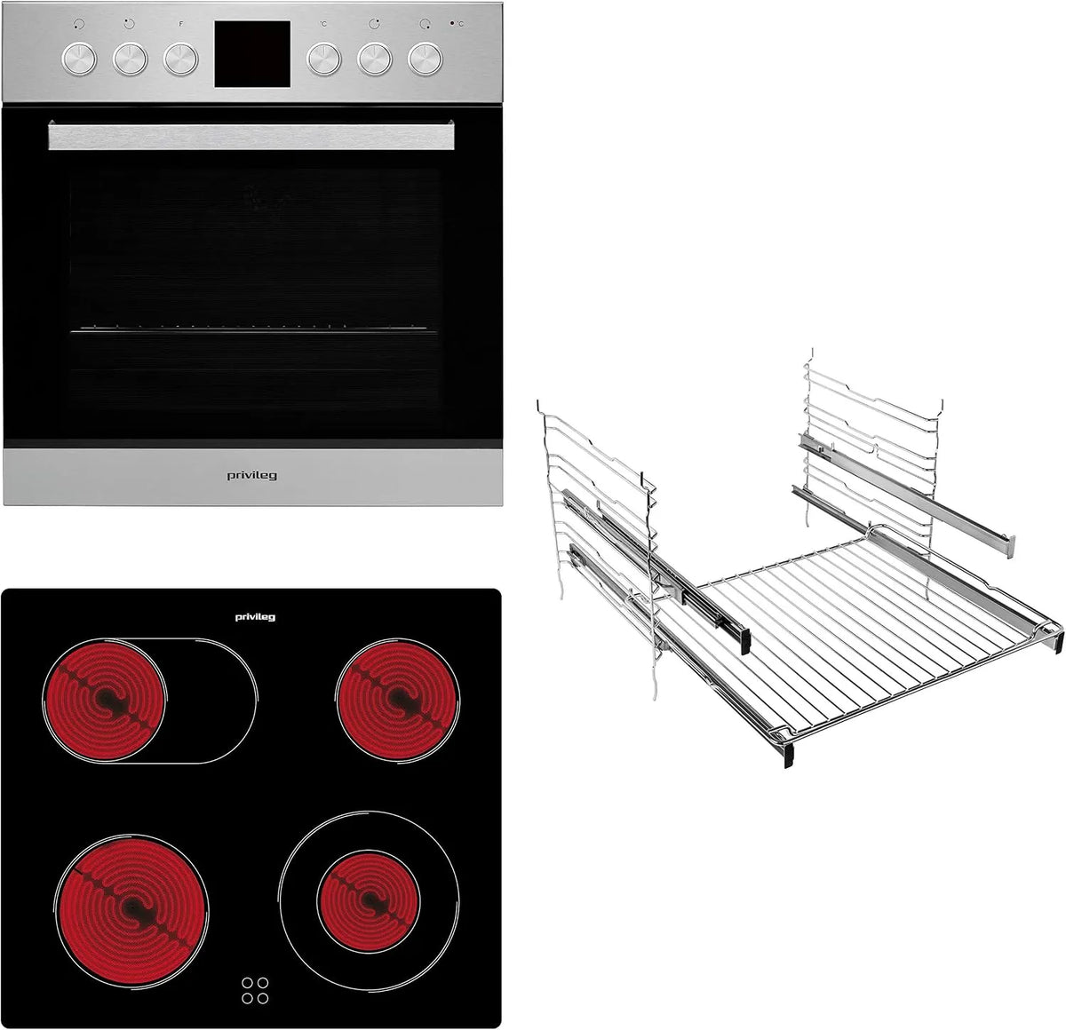 Cuisinière avec four, 60 cm, 5 programmes, Privileg PV520, 2 niveaux, Set IN, Privileg Set PV520 IN - Cuisinière à chaleur tournante multifonction