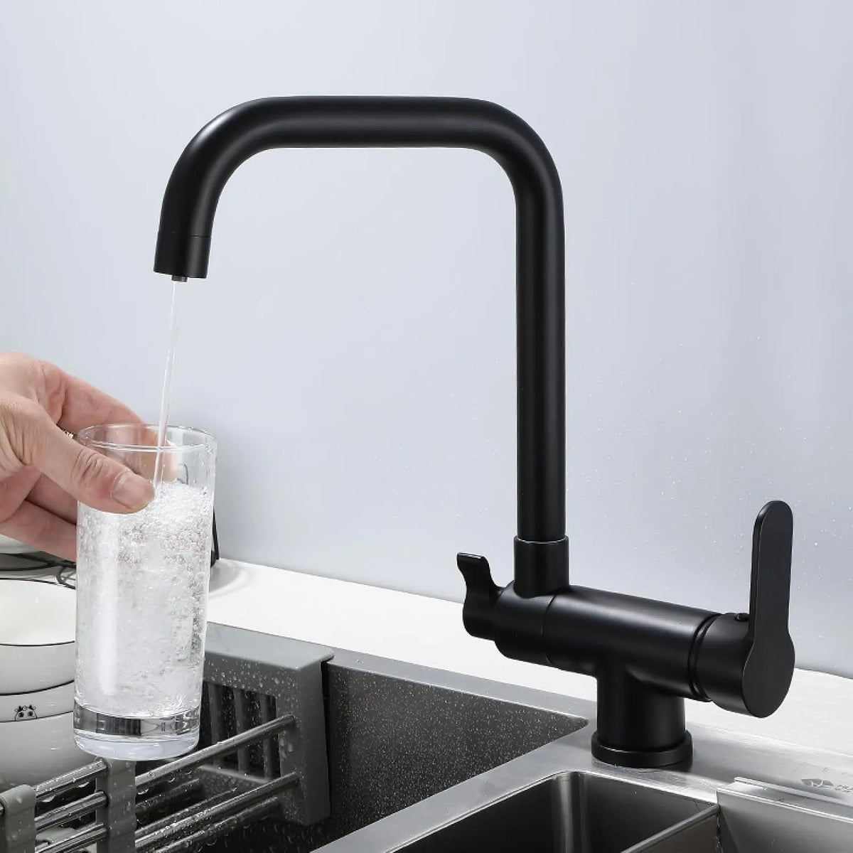 Robinet de cuisine, XJTNLB, noir, mitigeur et robinet d'évier, Robinet 3 Voies Cuisine Osmoseur Robinet Pivotant