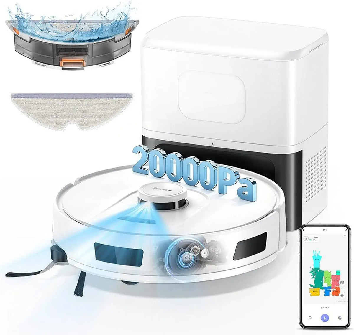 Robot aspirateur APP 5G R11, autonome, Wi-Fi, Station de Vidage Automatique 90 Jours, 20000Pa, 2.4 G