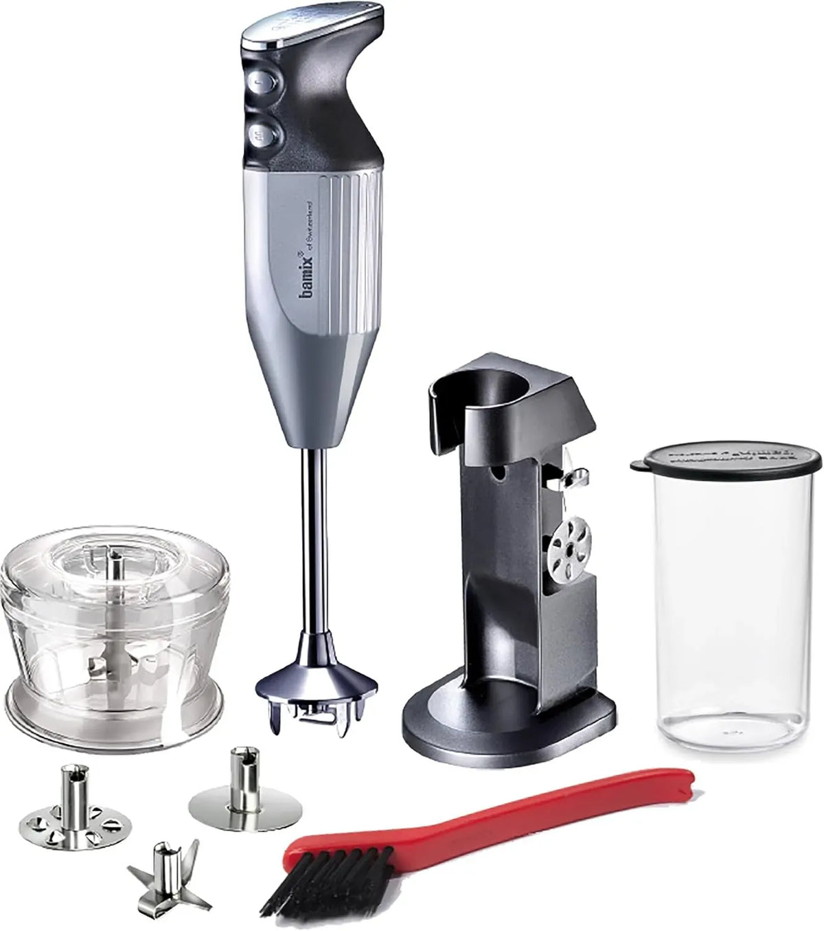 Blender M200, 200 W, argenté, 3 embouts, mixeur électrique, bamix Set mixeur plongeant Chef's favorite avec support
