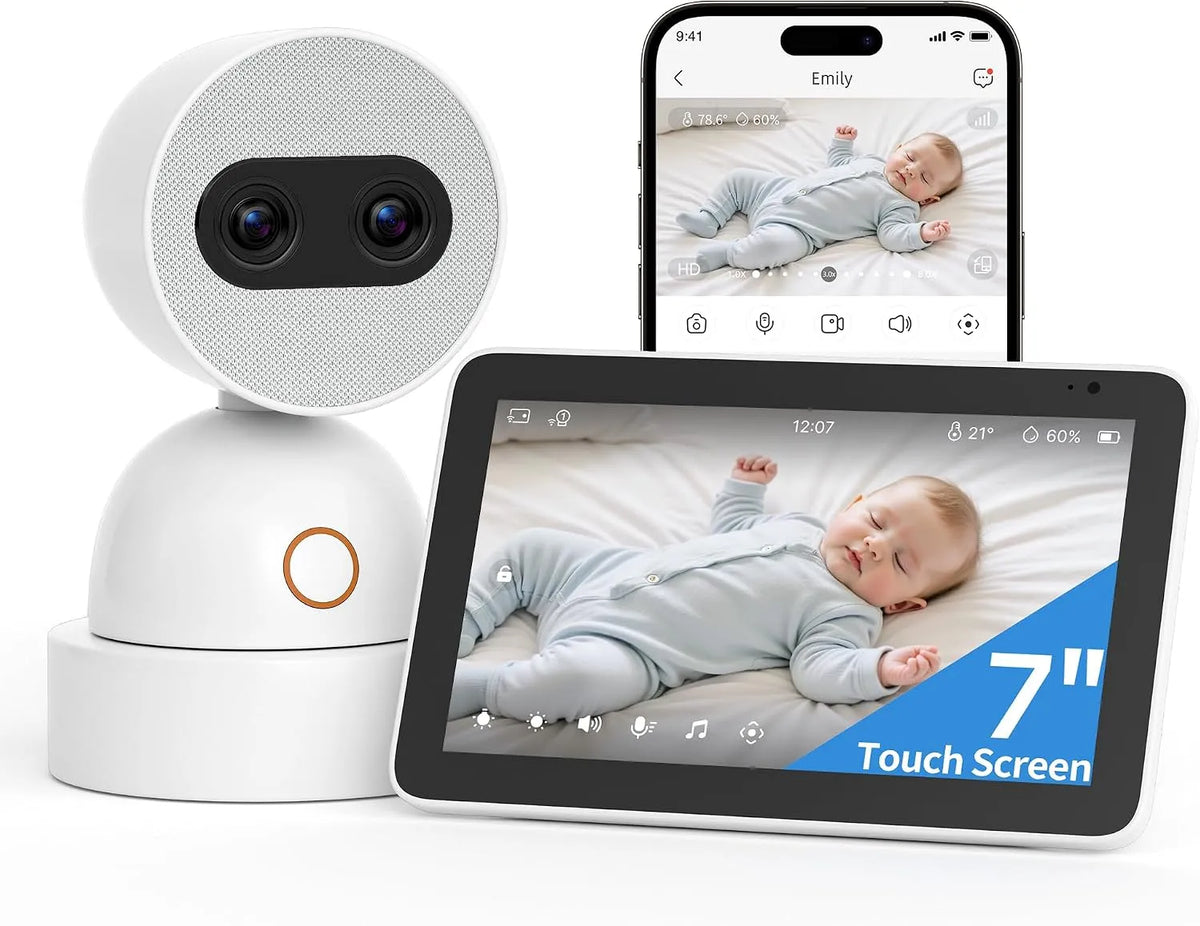 Moniteur, Wi-Fi, application, silencieux, Babyphone avec caméra et écran HD de 7 pouces, zoom hybride silencieux, 1 caméra