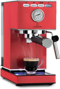 Klarstein Machine à expresso, 1,4 L, grand réservoir, acier inoxydable, rouge, machine à porte-filtre avec 1350 watts