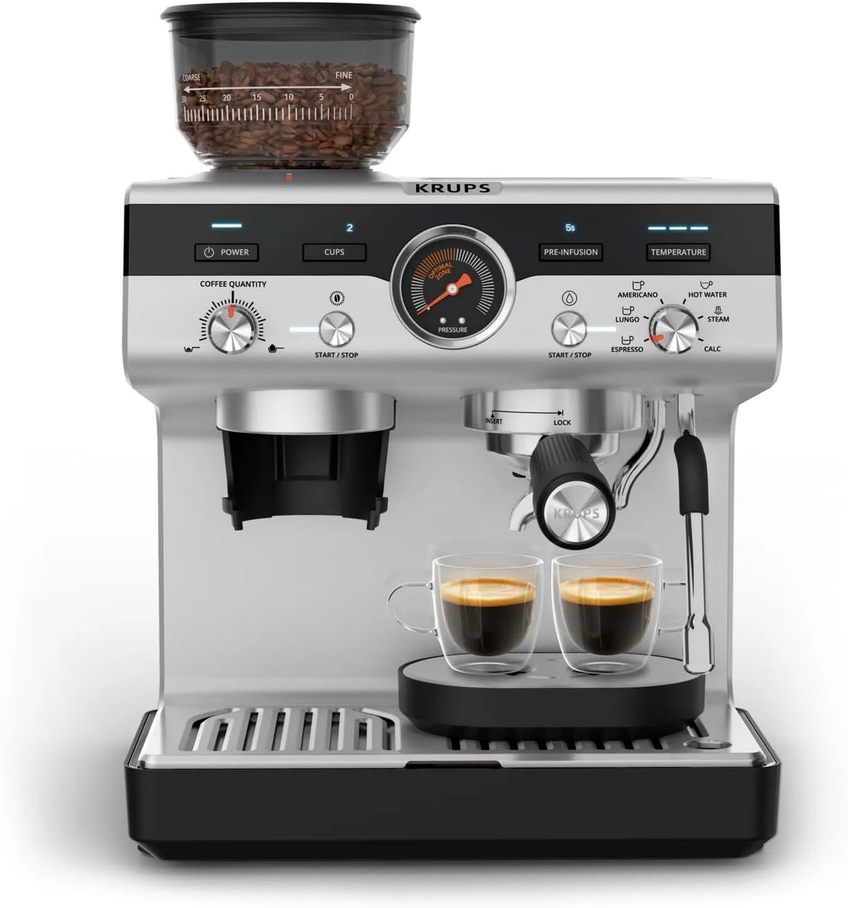 Krups 5 L, Precision Machine Expresso avec broyeur Silver, 15 bars