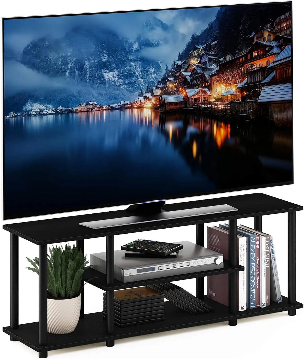 Smart TV, 55 pouces, téléviseur, 3 niveaux, noir, Inch, Panneau de Particules, Noyer, Walnut, Black