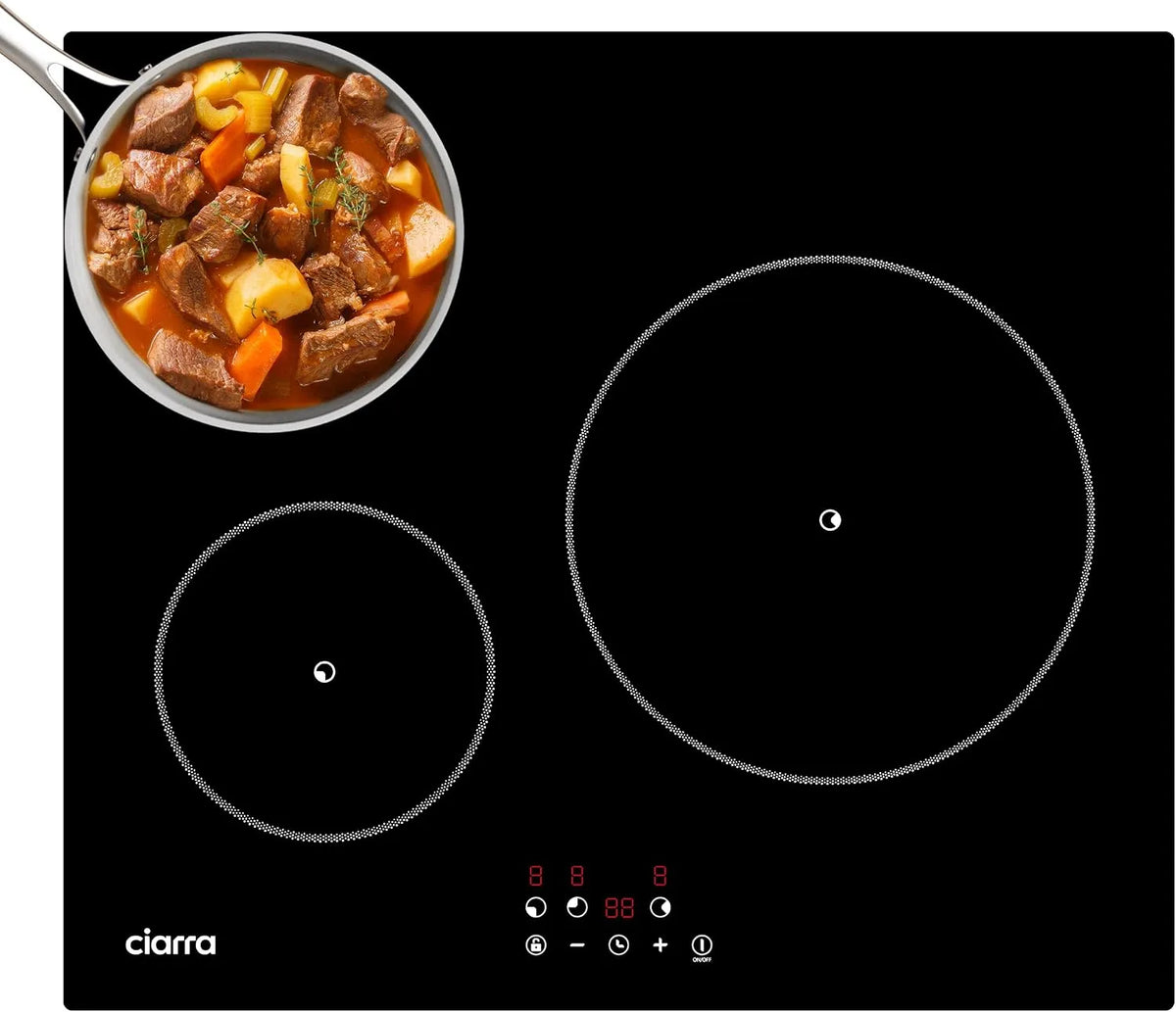 CIARRA CABBIH3-F Plaque à induction, 3 foyers, table de cuisson à induction, tactile, verrouillage, minuteur, Minuterie 1-99 min, 6kW, Commande
