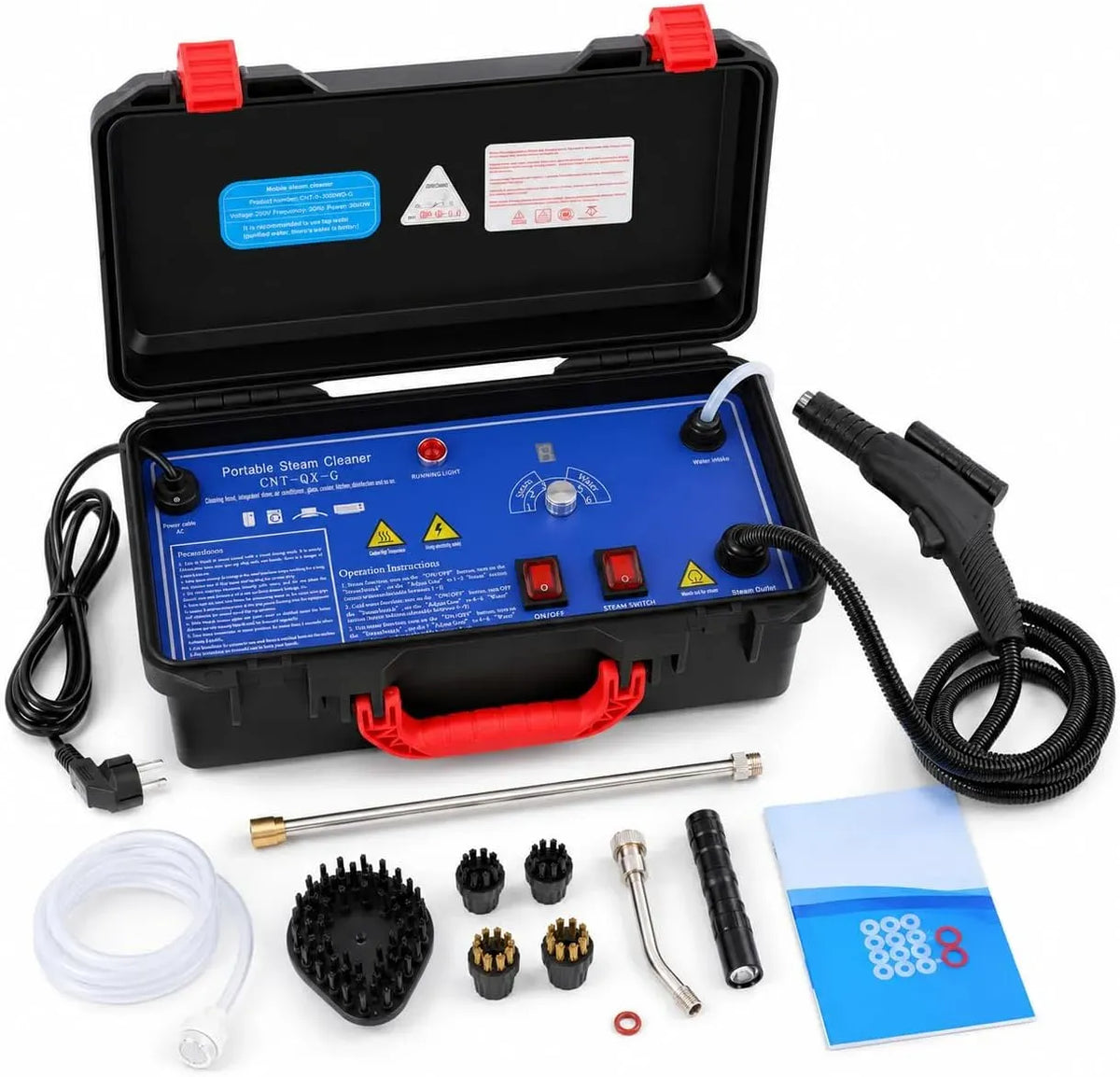 Nettoyeur vapeur, 3000 W, portable, professionnel, usage sur sols, cuisine, voiture, vitres et canapé, Régulateur 6 Vitesses & Boîte à Outils
