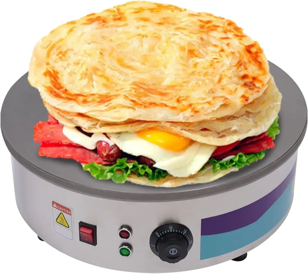 V 3000 Machine à crêpes, 45 cm, 3000 W, 50 à 300 °C, 220 V, professionnel, fonte, pour crêpes et crêpes Fladenbäcker