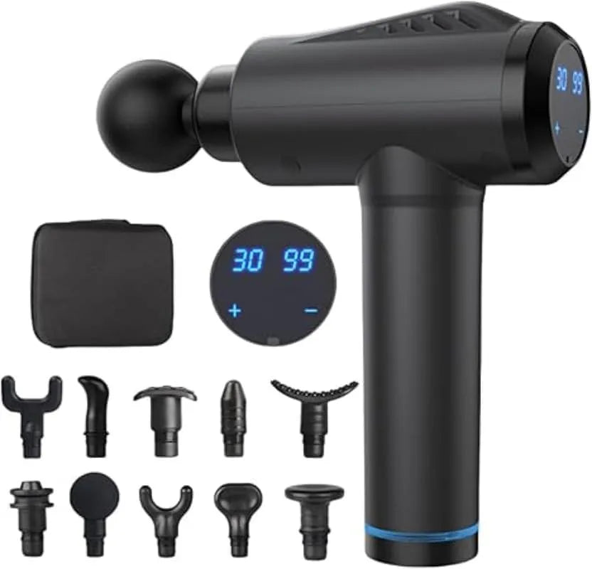 Oryzom Pistolet de massage V1 Pro, Noir, Technologie profonde à 3 600 impulsions/min, 30 niveaux réglables et 10 embouts pro pour un soulagement