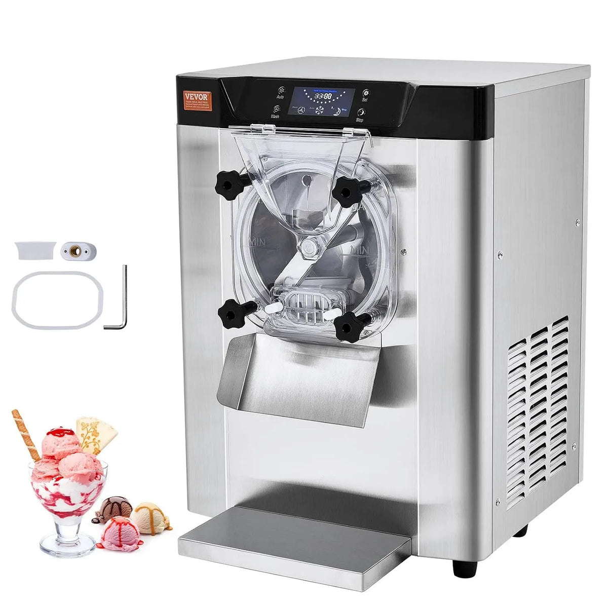 VEVOR Machine à Glace, machine à glace et sorbet, 4,5 L, 1295 W, 12 L/h, professionnel, acier inoxydable, pour Snack-bars