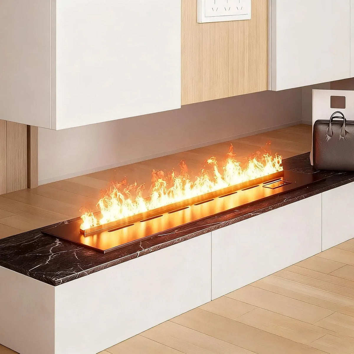Télécommandé, Cheminée Electrique avec Flamme Atomisée Réaliste, Cheminée Vapeur D'Eau 3D, Panneau 3 mm Ultra-Fin, Réglage Couleurs Flamme, Acier