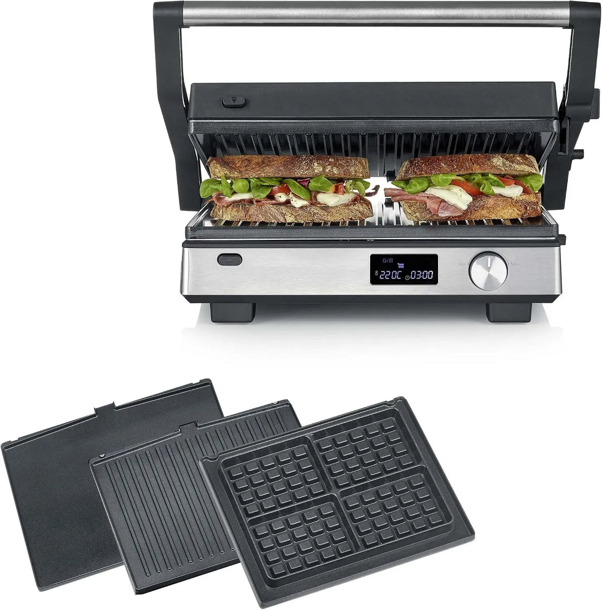 Severin KG 2380 gril à panini et croque-monsieur, Appareil, 000 W, acier inoxydable, noir, pour légumes