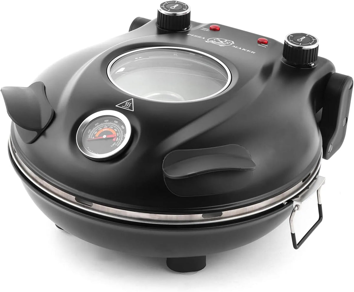 Four électrique à pizza, 31 cm, 1200 W, noir, chaleur supérieure et inférieure réglables séparément, 420 °C, 1200W