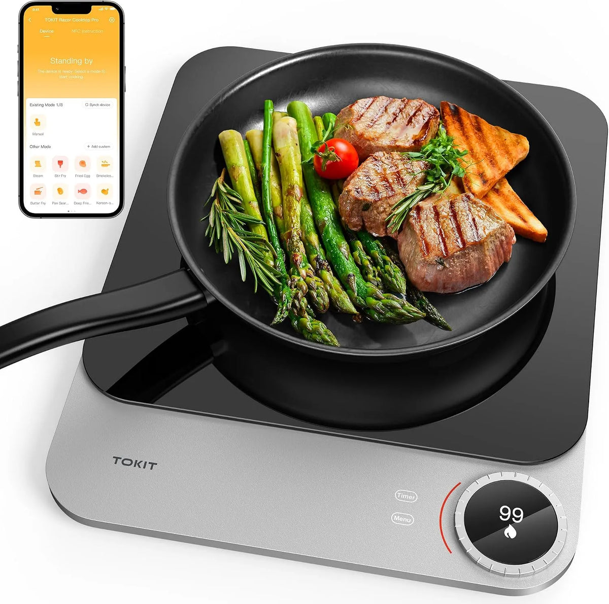 Plaque à induction, 2100 W, table de cuisson à induction, portable, application, dimensions personnalisables, Home App Contrôle Manuel, TOKIT 20 MM 99