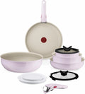 Tefal Batterie, batterie de casseroles et poêles, 11 pièces, cuisine Rose