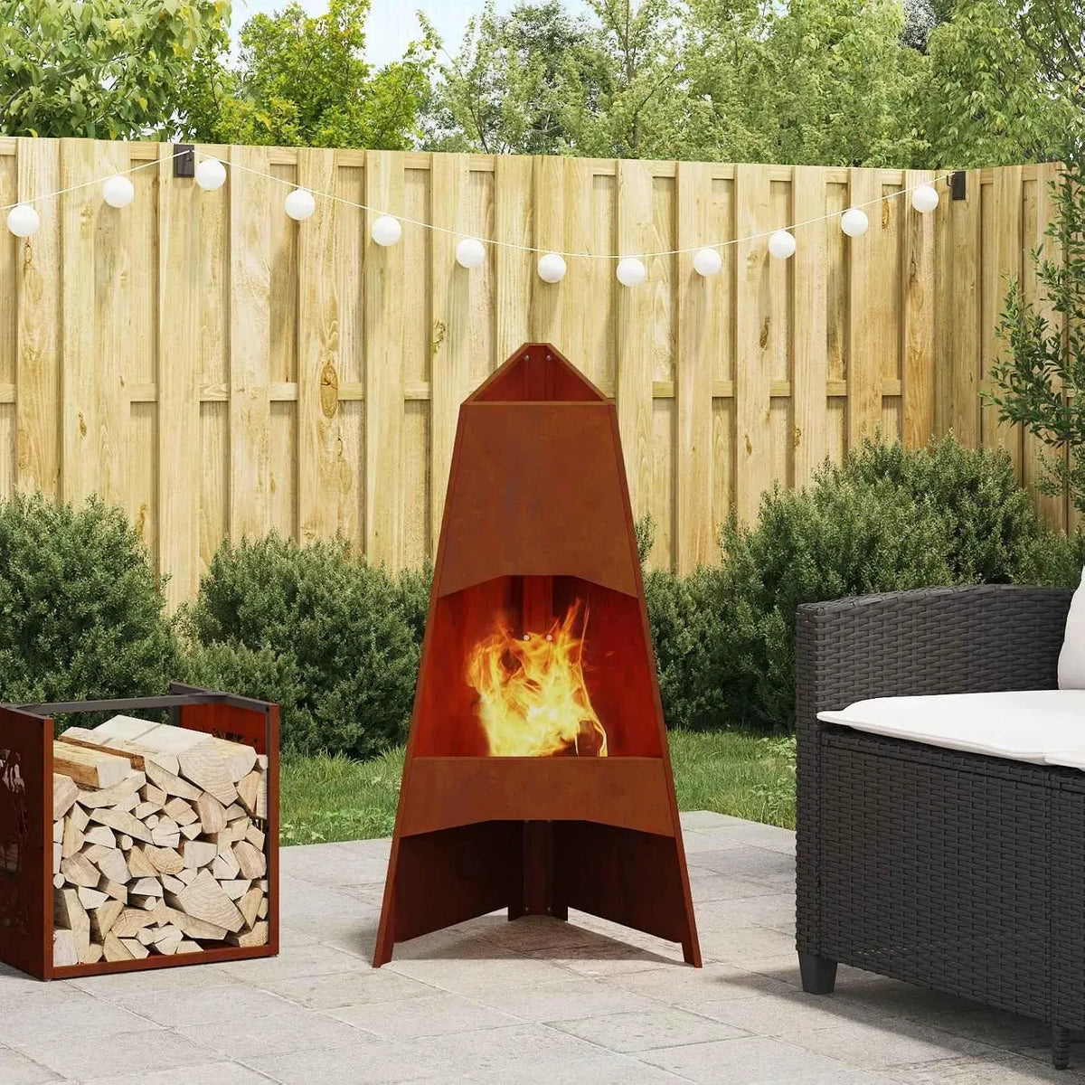 Radiateur électrique, 50 x 50 x 95 cm, extérieur, camping, Braise Marron 50 x 50 x 95 cm Acier patiné Brasero