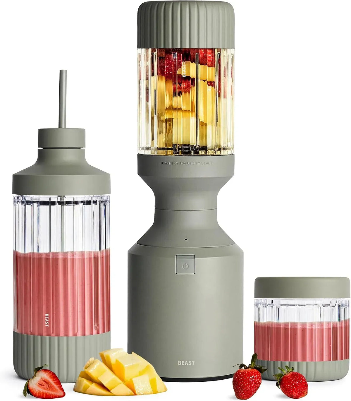 Blender, 3 bouteilles, 1200 W, BEAST, portable, acier inoxydable, Couvercles et lames en acier inoxydable